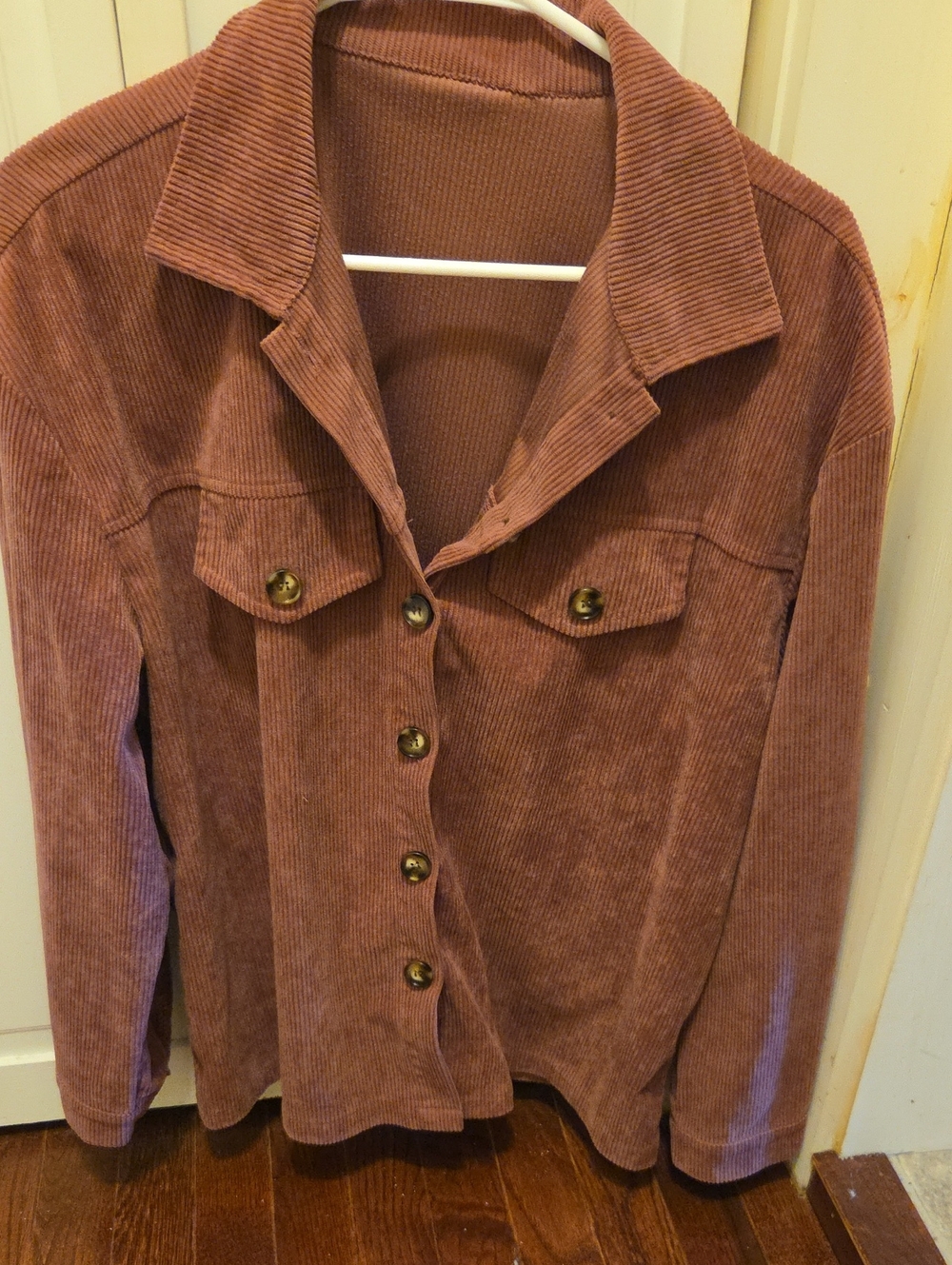 Corduroy Button-Front Shirt in Dusty Rose